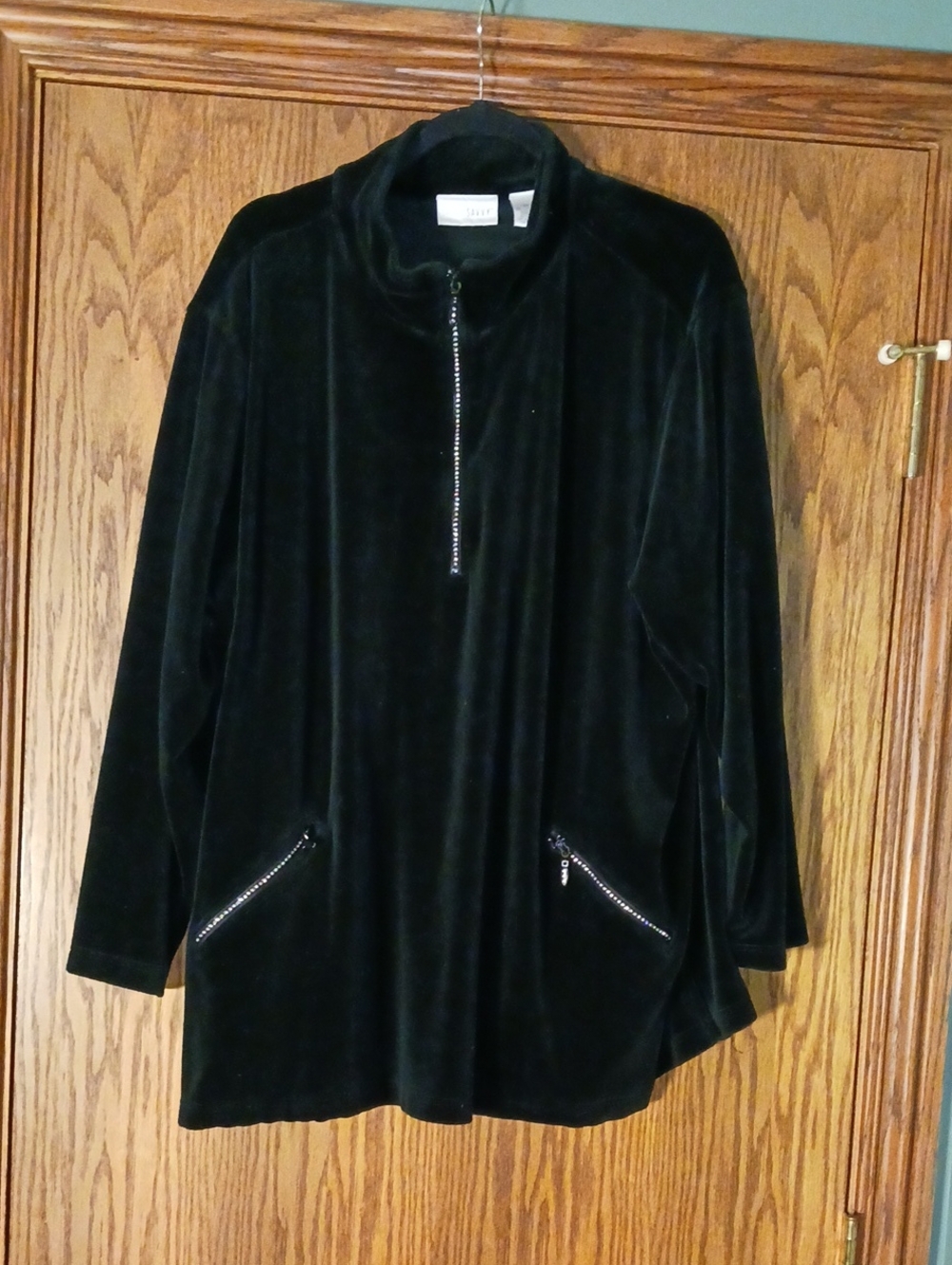 Women's Sport Savvy Rhinestone Accented 1/4 Zip Velour Pullover Top